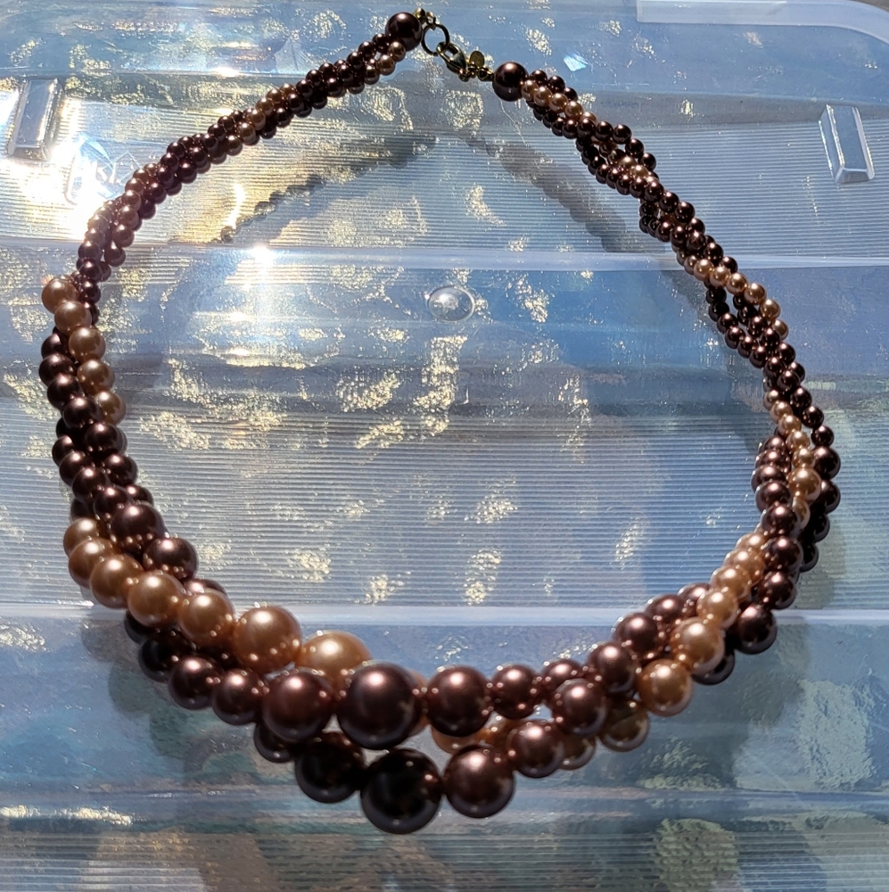 Vintage 1990's RMN Faux Pearl 3 Strand Twisted Necklace